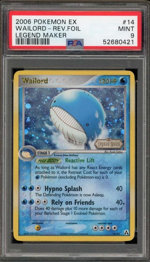 Pokemon Wailord Reverse Holo Legend Maker 14/92 PSA 9 Mint