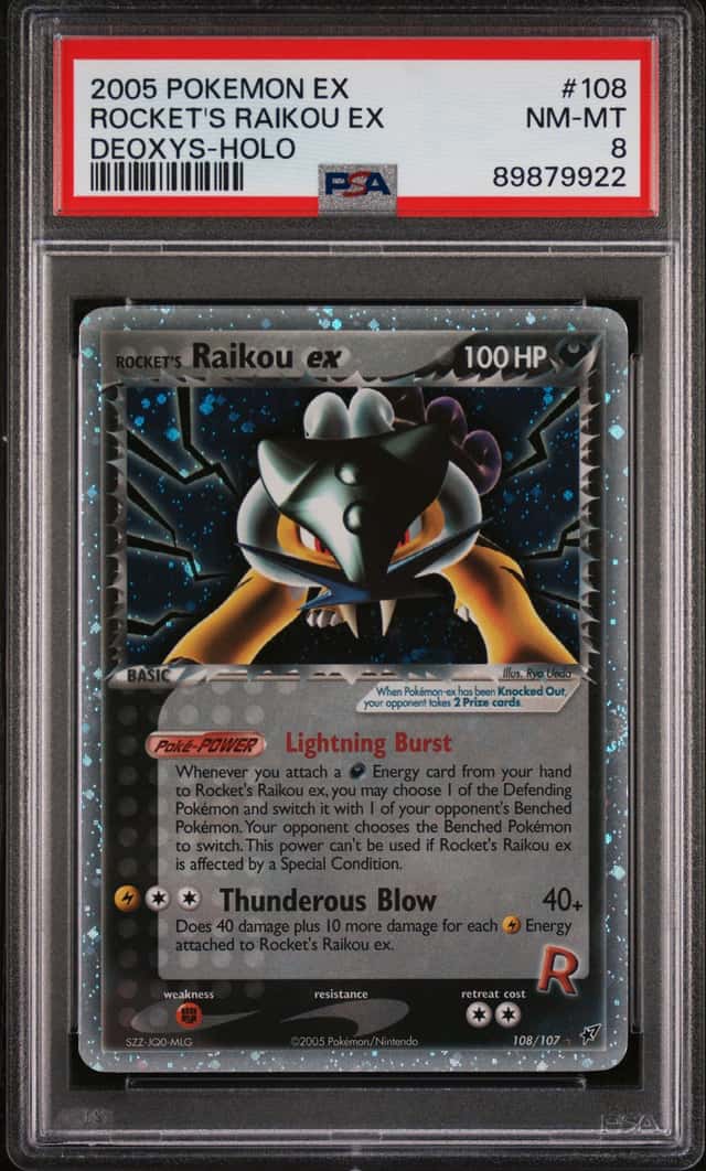 Pokemon Rocket's Raikou EX Holo Deoxys 108/107 PSA 8