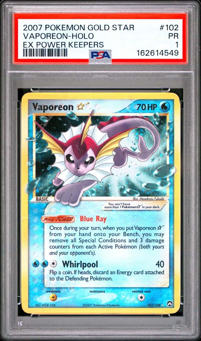 Pokemon Vaporeon Holo Power Keepers 102/108 Gold Star PSA 1