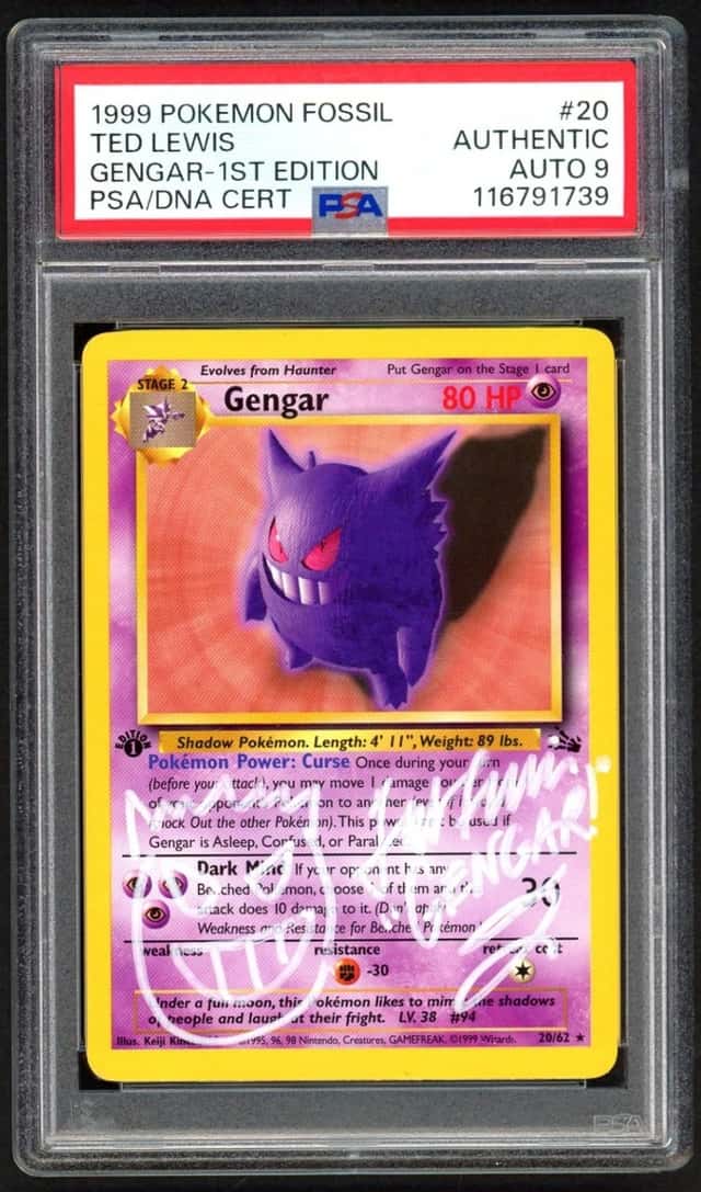 Pokemon Card PSA Authentic Auto 9 1st Edition Gengar 20/62 Ted Lewis Sketch