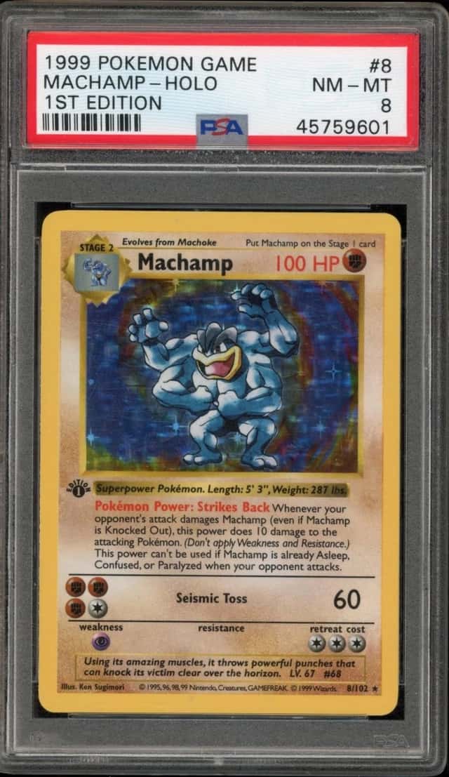 Pokemon Machamp 8/102 Base Set Shadowless 1st Edition SCRATCHED SLAB PSA 8