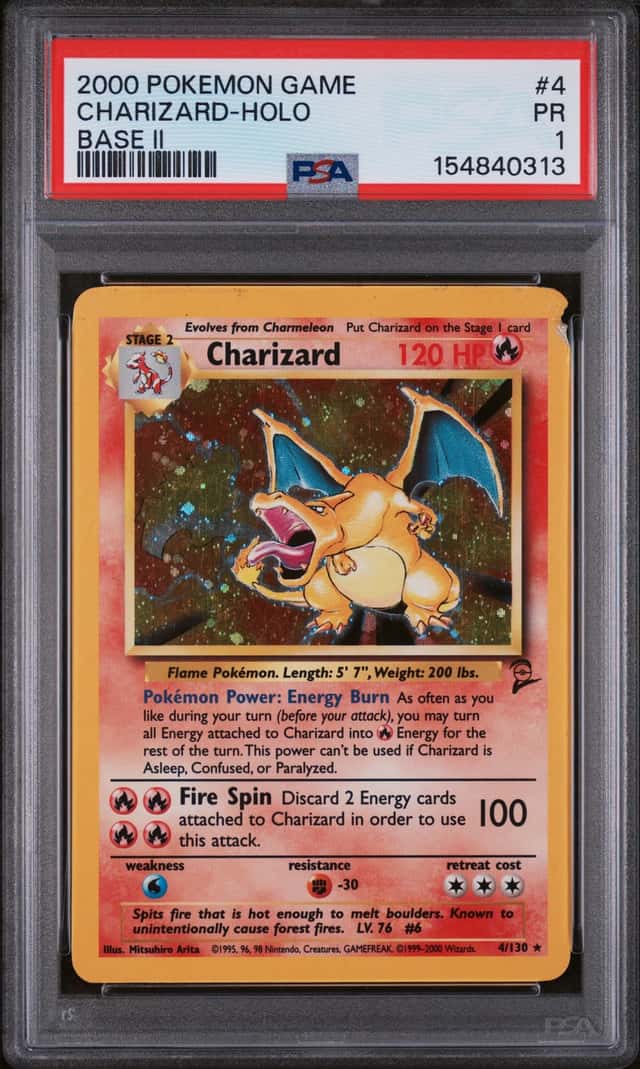 Pokemon Charizard 4/130 Base Set 2 Holo Rare English 2000 PSA 1