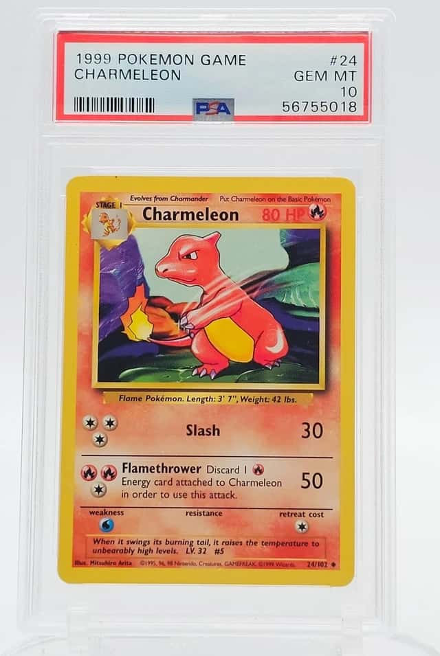 CHARMELEON 1999 POKEMON BASE SET 24/102 RARE PSA 10 Q4374