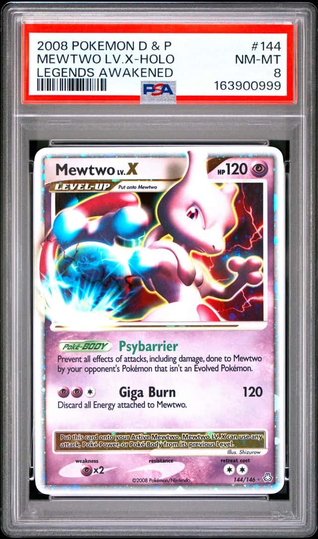 2008 Pokemon Mewtwo LV.X 144/146 Legends Awakened Holo PSA 8 POP 193