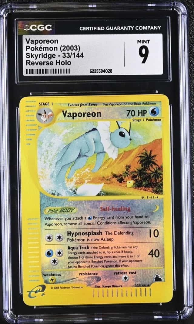 2003 Pokémon Vaporeon Reverse Holo Skyridge 33/144 CGC 9