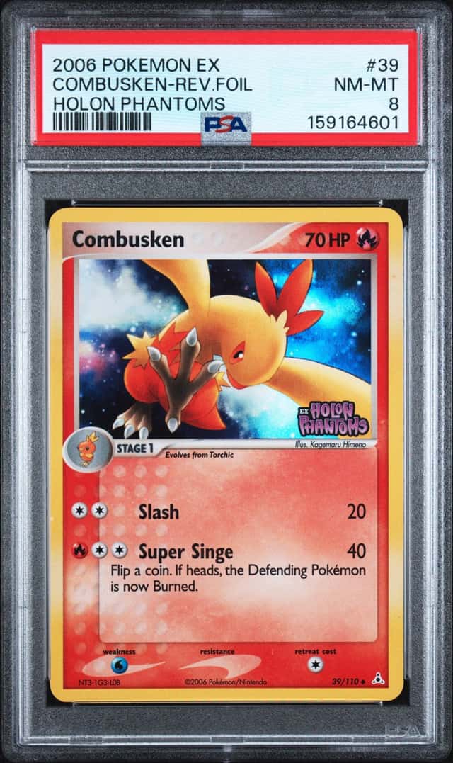 2006 POKEMON EX HOLON PHANTOMS #39 COMBUSKEN-REVERSE FOIL PSA 8