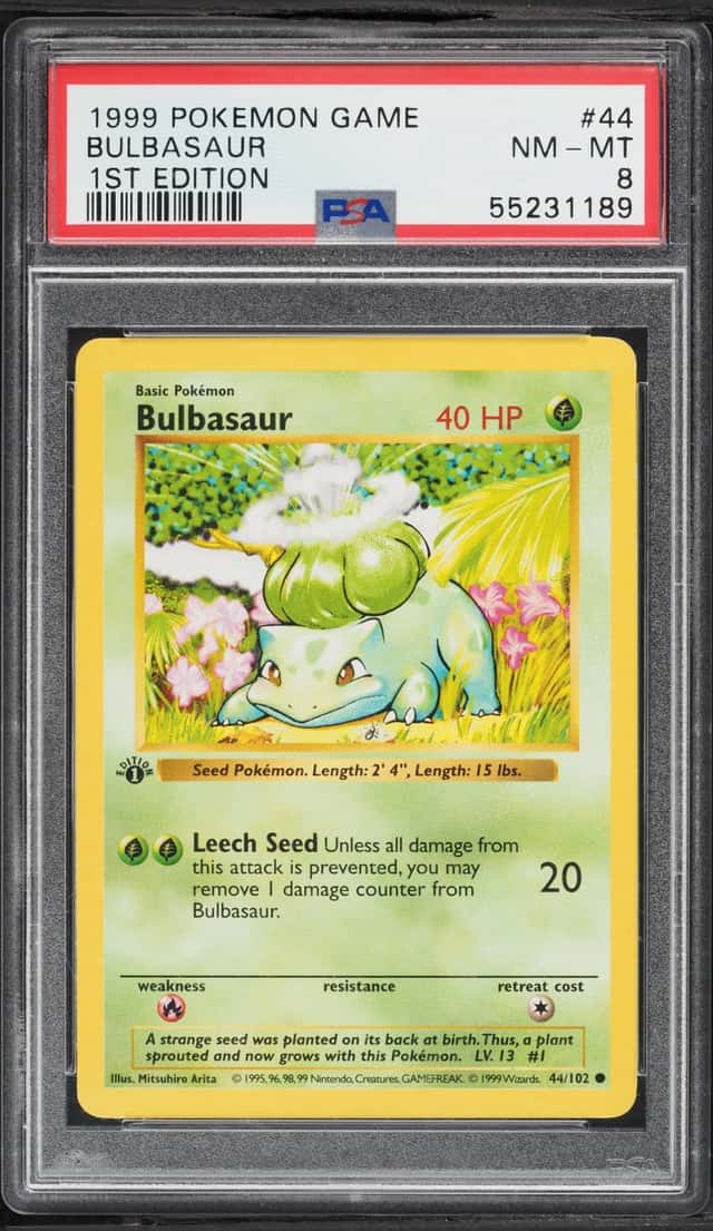 1999 Pokemon Base Set Shadowless 1st Edition Bulbasaur #44 PSA 8 NM-MT
