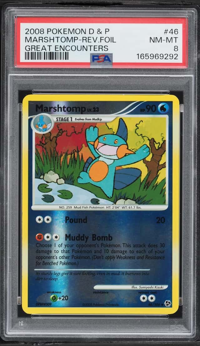 2008 Pokemon Diamond & Pearl Great Encounters Reverse Foil Marshtomp #46 PSA 8 NM-MT