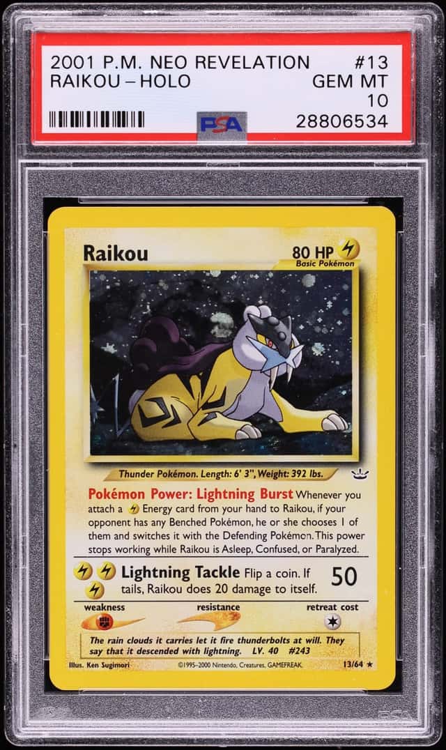 2001 Pokemon Neo Revelation Holo Raikou #13 PSA 10 GEM MINT