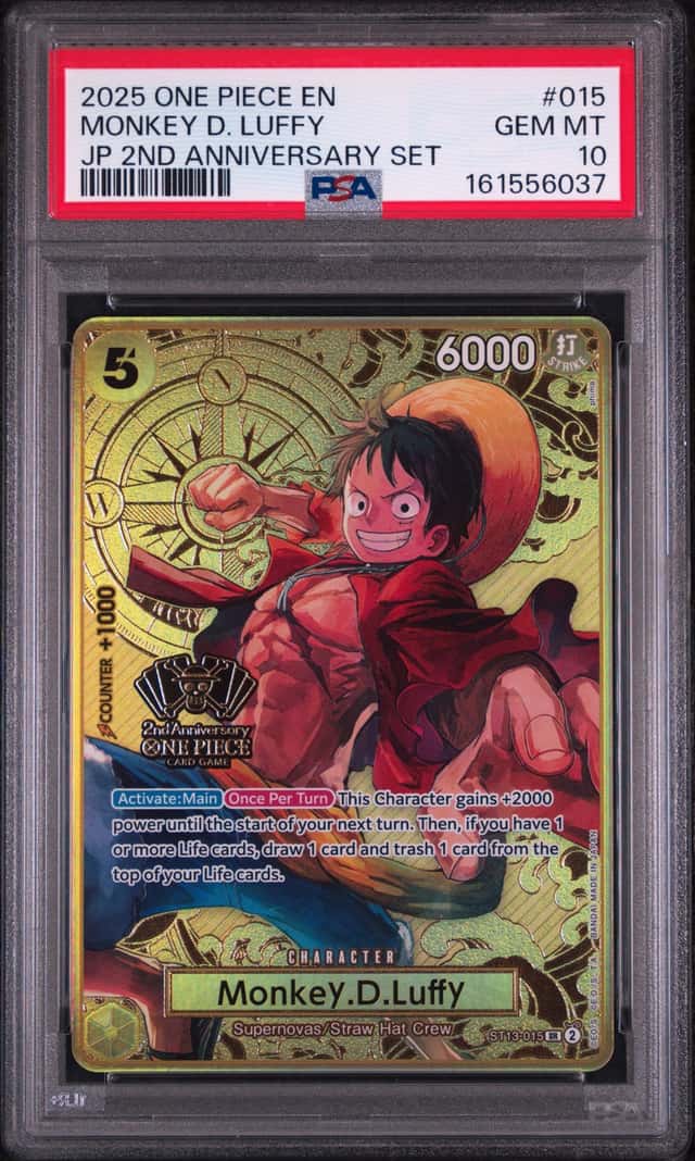 2025 One Piece 2nd Anniversary Set Version SR Alt Art Monkey D. Luffy #ST03-015 PSA 10 GEM MINT