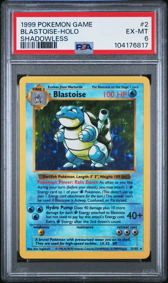 1999 Pokemon Base Set Shadowless Holo Blastoise #2 PSA 6 EXMT