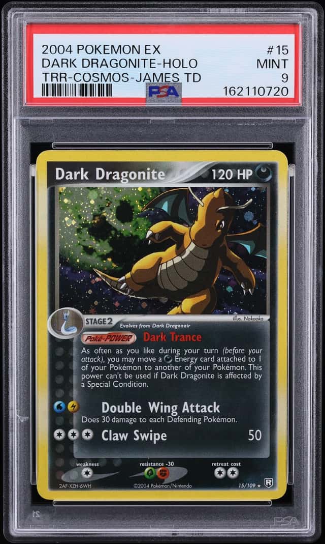 2004 Pokemon EX Team Rocket Returns James Theme Deck Cosmos Holo Dark Dragonite #15 PSA 9 MINT