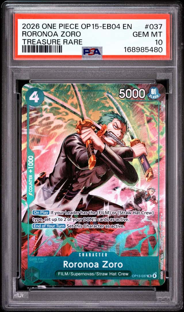 One Piece Roronoa Zoro Op15-Eb04 On Kami's Island 037 Treasure Rare PSA 10