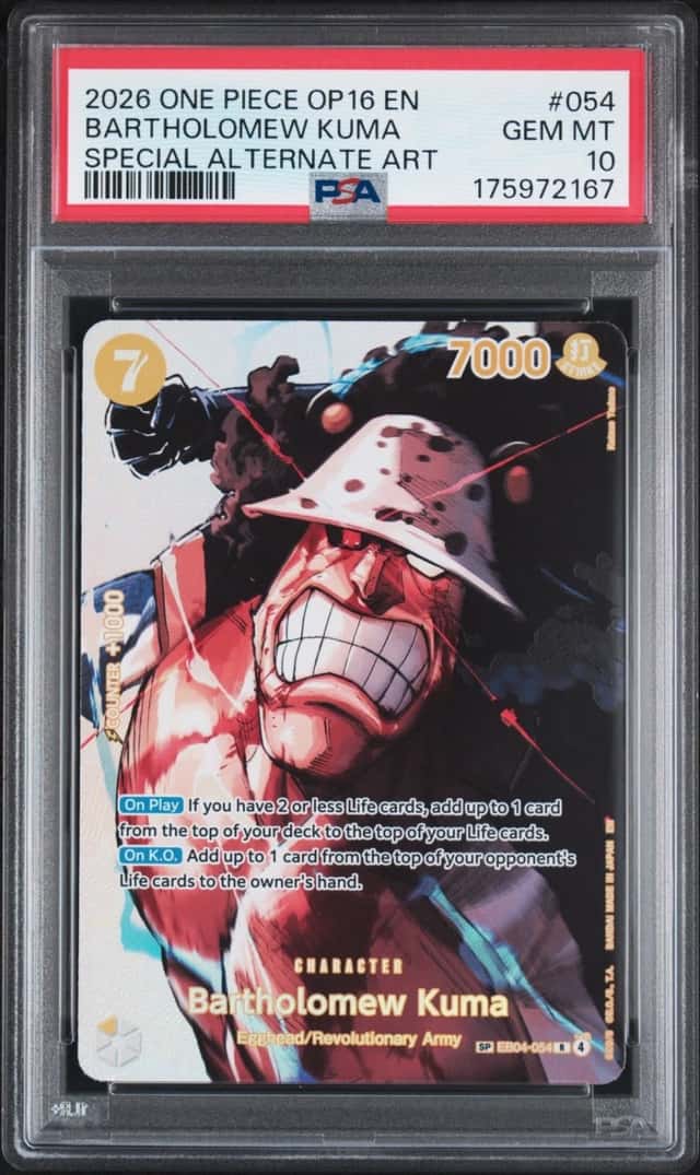 2026 ONE PIECE OP16-THE TIME OF BATTLE #054 BARTHOLOMEW KUMA PSA 10