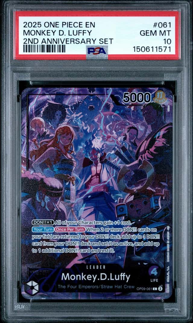 ONE PIECE MONKEY D. LUFFY 2025 ENGLISH VERSION 2ND ANNIVERSARY SET #061 PSA 10