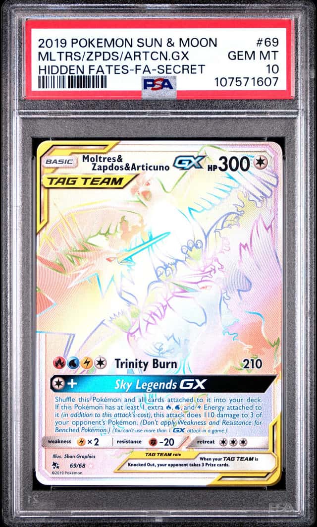 MOLTRES & ZAPDOS & ARTICUNO GX 2019 POKEMON HIDDEN FATES 69/68 FA PSA 10 Q3963-6