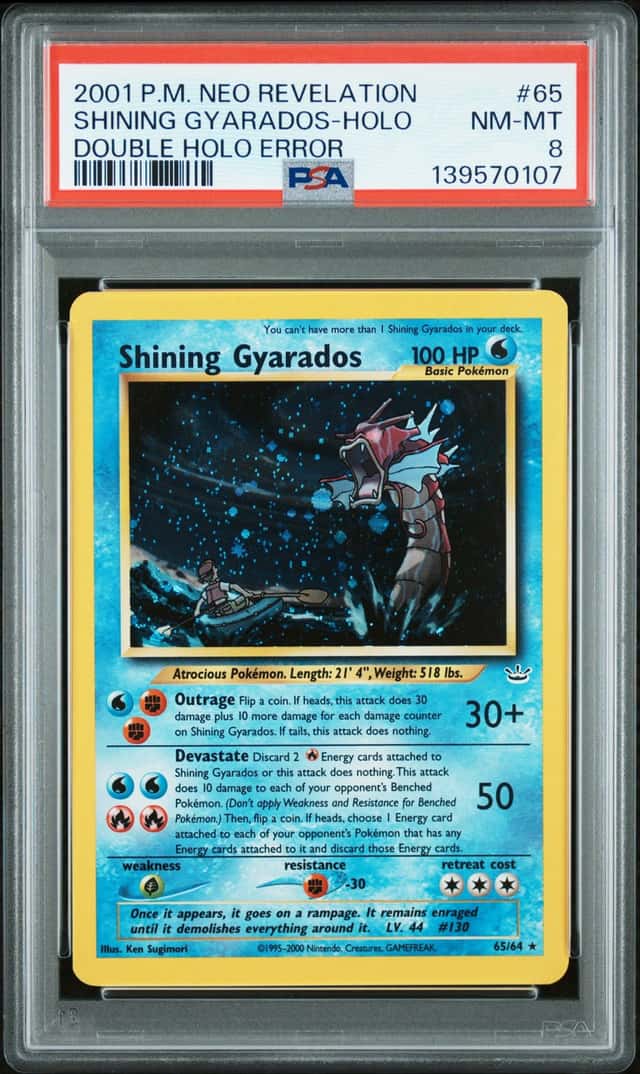 PSA 8 Double Holo SHINING GYARADOS #65 Neo Revelation 2001 Vintage Pokemon Error