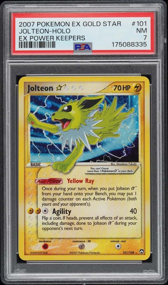 2007 POKEMON EX POWER KEEPERS GOLD STAR #101 JOLTEON-HOLO PSA 7