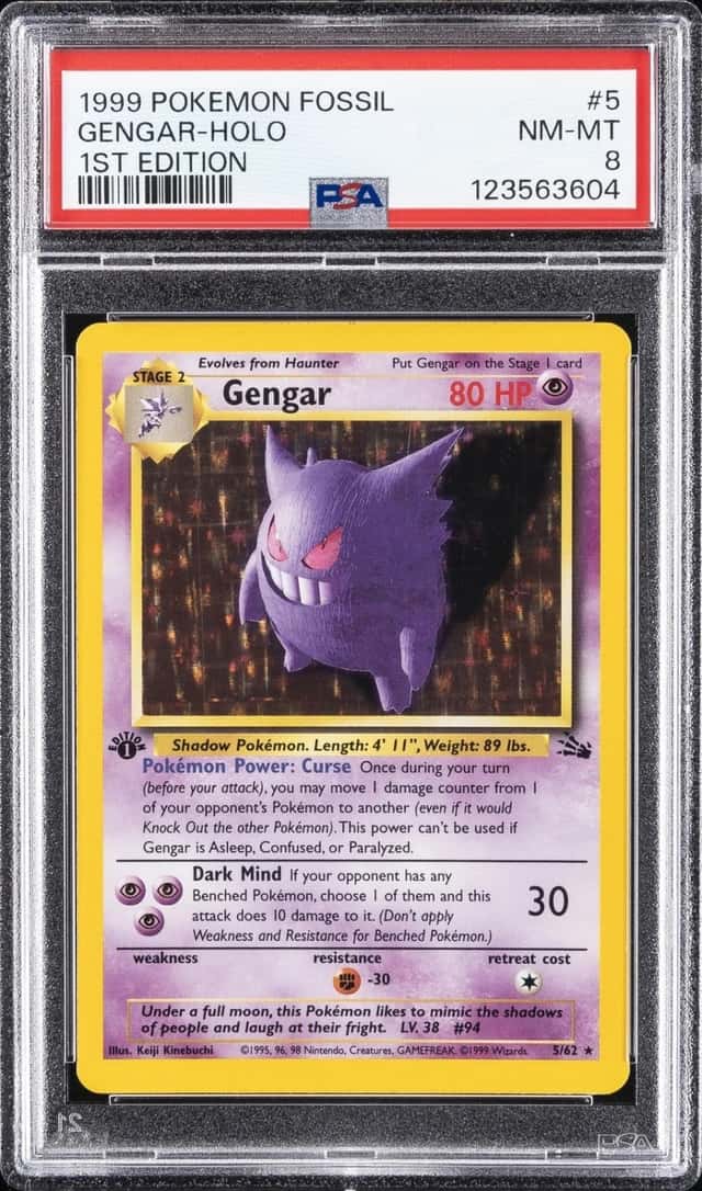 1999 POKEMON FOSSIL 1ST EDITION #5 GENGAR-HOLO PSA 8
