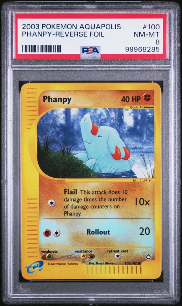 2003 POKEMON AQUAPOLIS #100 PHANPY-REVERSE FOIL PSA 8