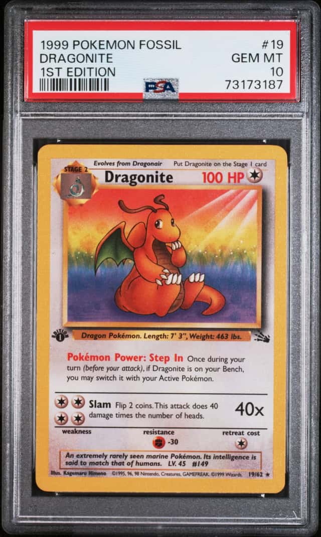 DRAGONITE 1999 POKEMON FOSSIL 1ST EDITION #19/62 PSA 10 Q0895