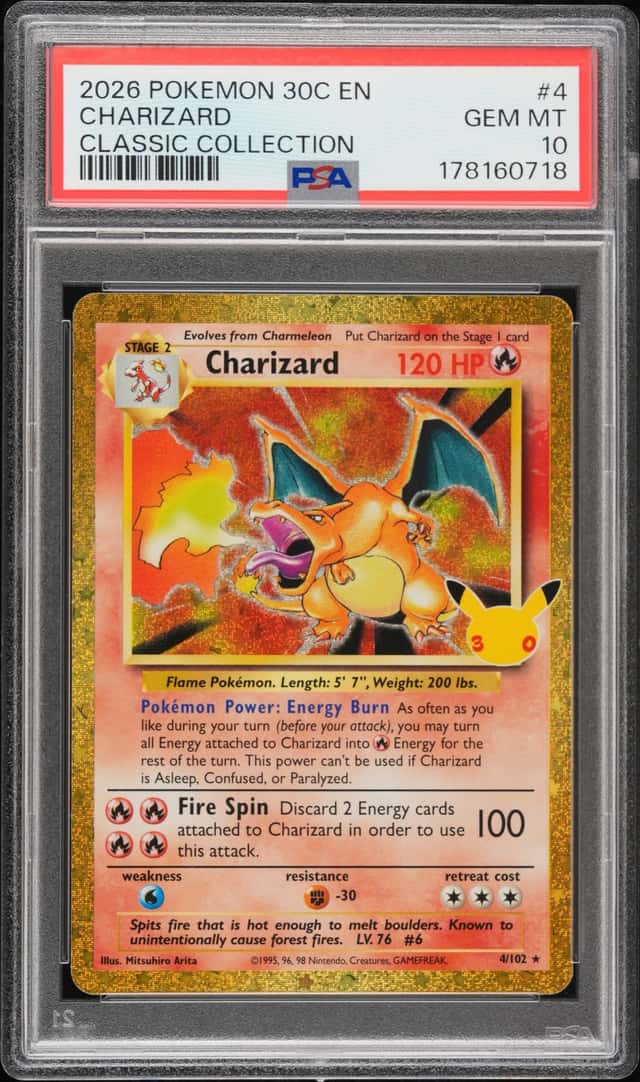 PSA 10 Charizard 4/102 Classic Collection Holo: 30th Celebration EX-01