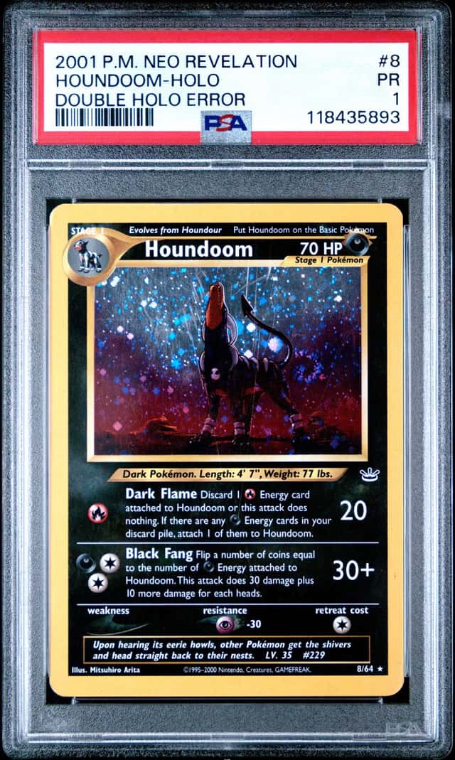 2001 Pokemon Neo Revelation Houndoom 8/64 Holo PSA 1 Double Holo Error Swirl