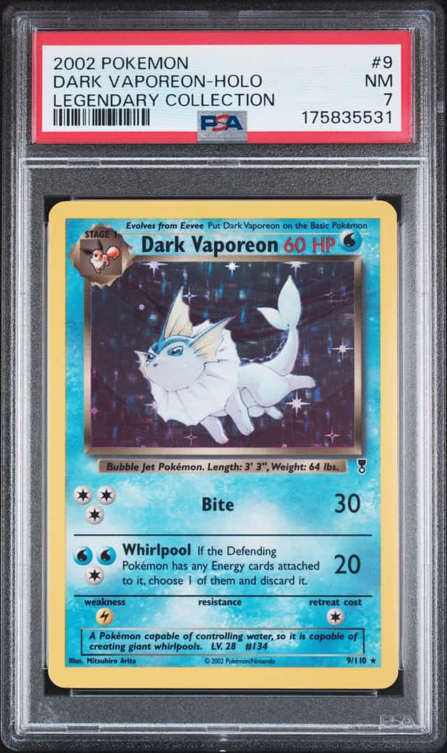 Pokemon TCG Dark Vaporeon Holo Rare Legendary Collection 9/110 PSA 7 NM 2002