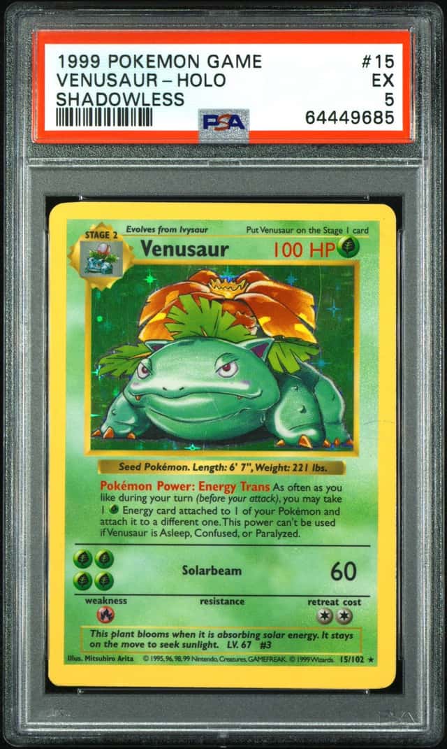 1999 POKEMON GAME SHADOWLESS #15 VENUSAUR-HOLO PSA 5