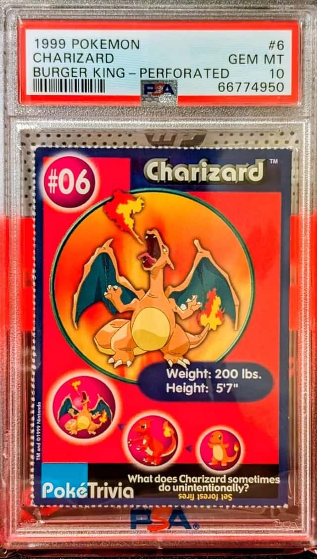 1999 Pokémon Burger King CHARIZARD 6 Perforated PSA 10 GEM MINT Gold KFC Pop 34!