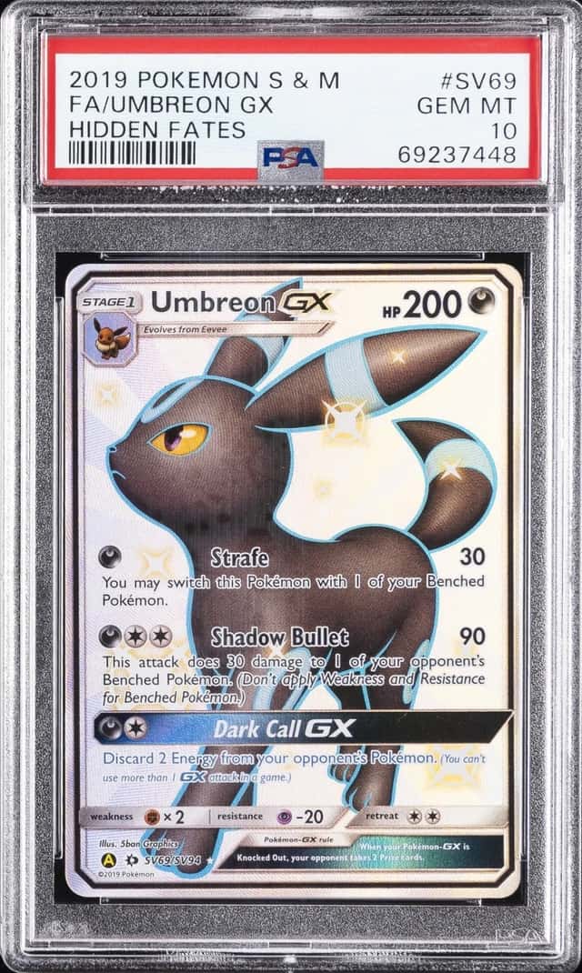 2019 POKEMON SUN & MOON HIDDEN FATES #SV69 FULL ART/UMBREON GX PSA 10