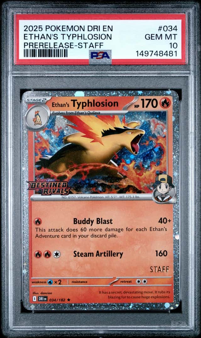 Ethan's Typhlosion 034/182 Prerelease-Staff Destined Rivals Pokemon PSA 10 *481