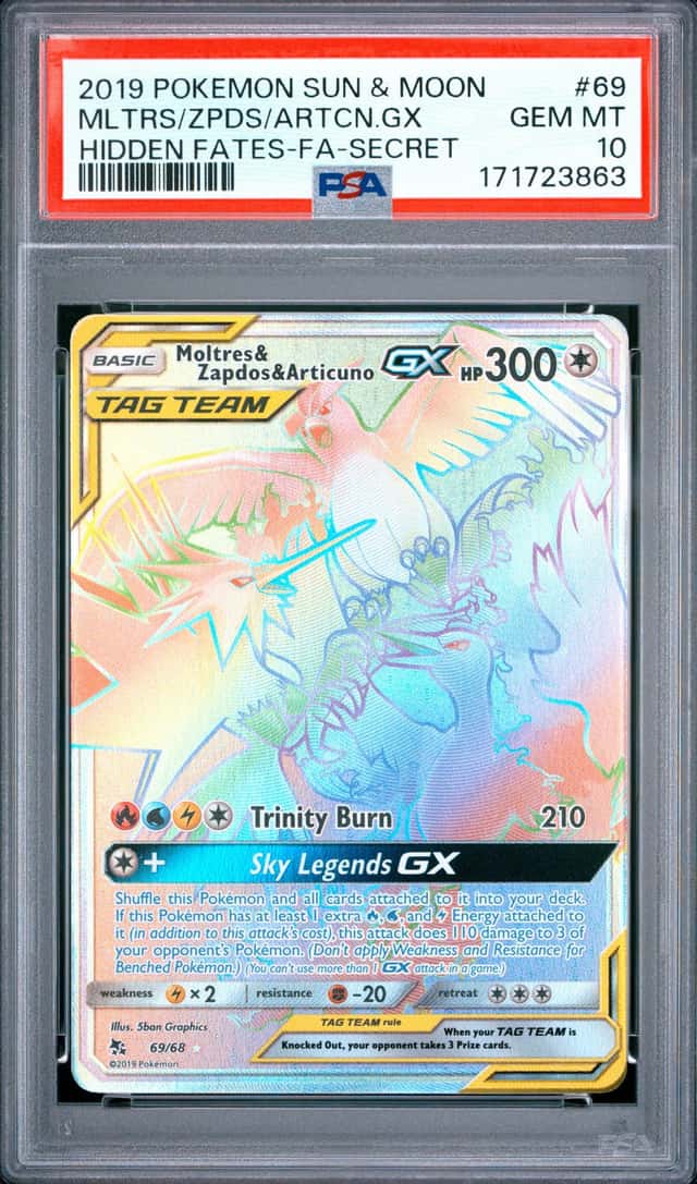 Moltres & Zapdos & Articuno GX 69/68 Pokémon 2019 Hidden Fates PSA 10