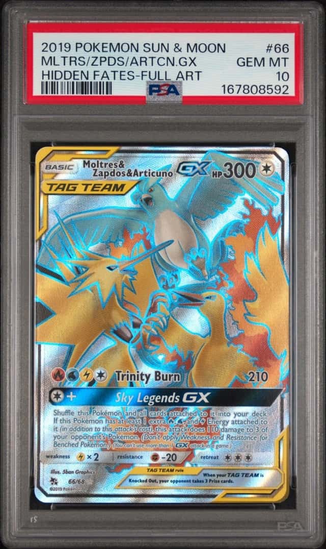 2019 POKEMON SUN & MOON HIDDEN FATES FA/MOLTRES & ZAPDOS & ARTICUNO GX PSA 10