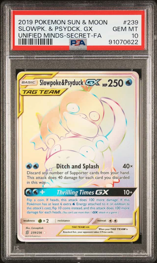 2019 POKEMON SLOWPOKE PSYDUCK GX SECRET RARE FULL ART PSA 10 PT
