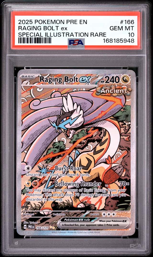 RAGING BOLT EX 2025 POKEMON PRISMATIC EVOLUTIONS 166/131 SIR PSA 10 Q3963-7