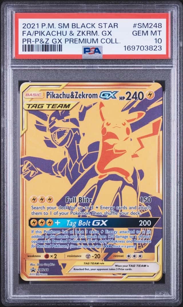 2021 POKEMON SM BLACK STAR PROMO #SM248 FULL ART/PIKACHU & ZEKROM GX PSA 10