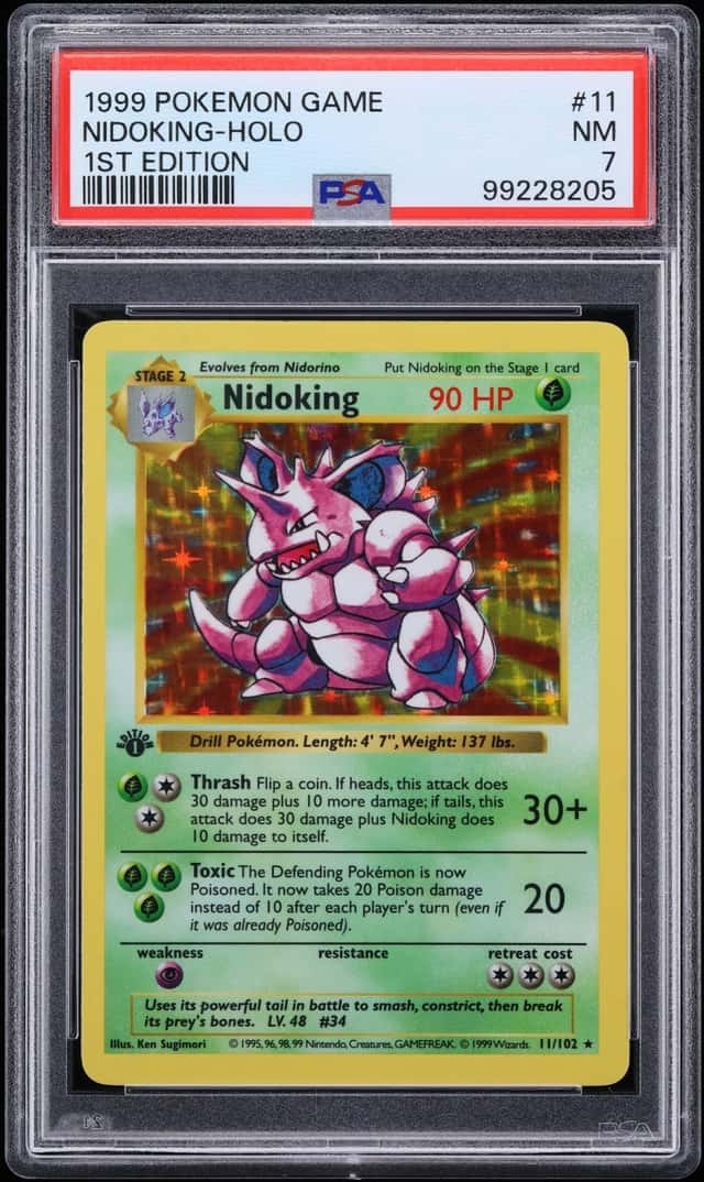 1999 Pokemon Base Set Shadowless 1st Edition Holo Nidoking #11 PSA 7 NRMT