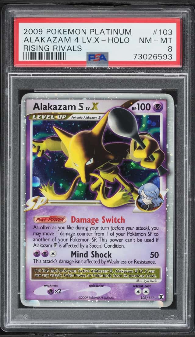 2009 Pokemon Platinum Rising Rivals Holo Alakazam 4 LV.X #103 PSA 8 NM-MT