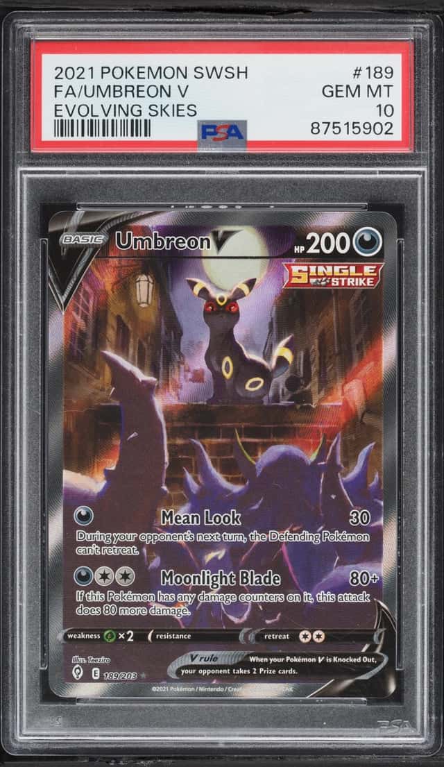 2021 Pokemon Sword & Shield Evolving Skies Full Art Umbreon V #189 PSA 10 GEM MINT