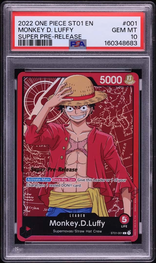 2022 One Piece Straw Hat Crew Super Pre-Release Leader Monkey D. Luffy #ST01-001 PSA 10 GEM