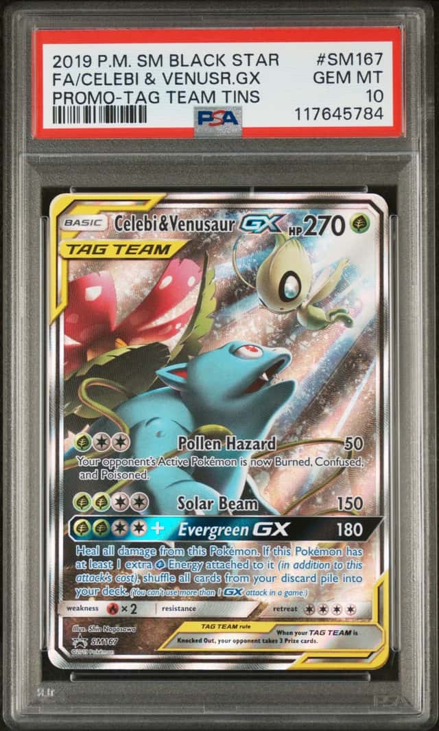 2019 Pokemon Sun and Moon Black Star Tag Team Tins Promo Celebi/Venusaur Gx #SM167