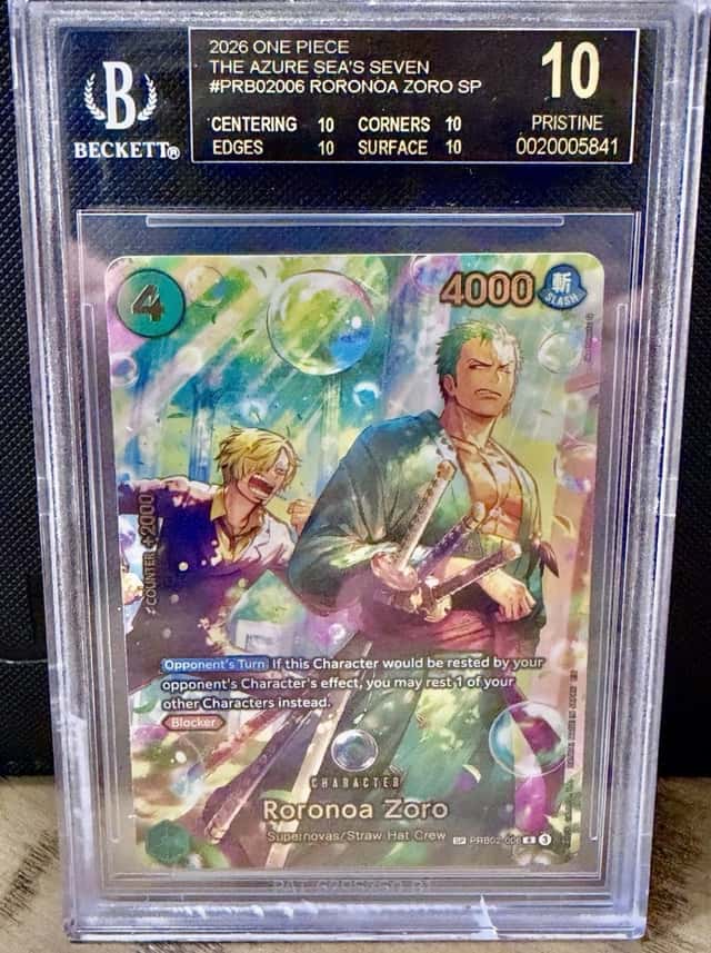 Bandai One Piece CCG Azure Sea's Seven Zoro PRB02-006 SP Holo BGS 10 BLACK LABEL