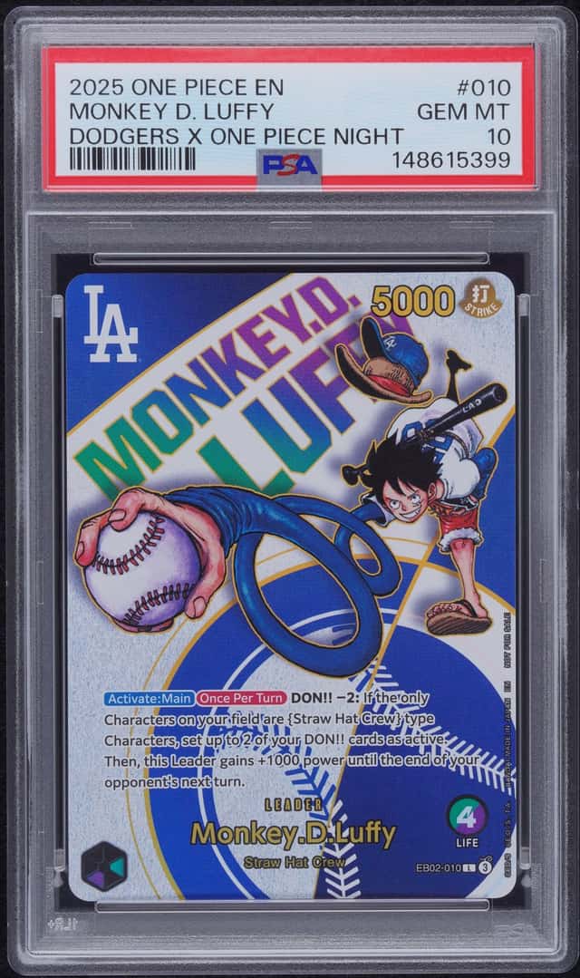 2025 ONE PIECE PROMOS DODGERS X ONE PIECE NIGHT  #010 MONKEY D. LUFFY PSA 10