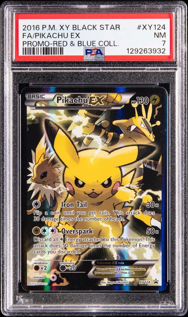 2016 Pokemon XY Black Star Promo Red & Blue Collection Full Art #XY124 Pikachu EX - PSA NM 7