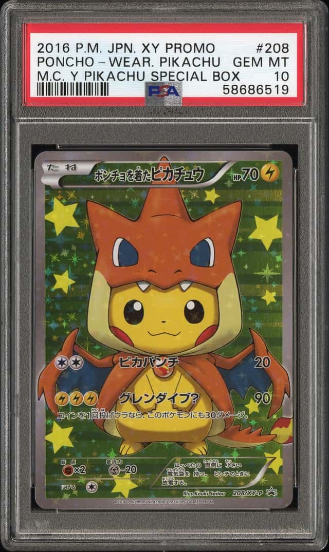 2016 Pokemon Japanese XY Promo Mega Charizard Y Pikachu Special Box #208 Poncho-Wearing Pikachu - PSA GEM MT 10