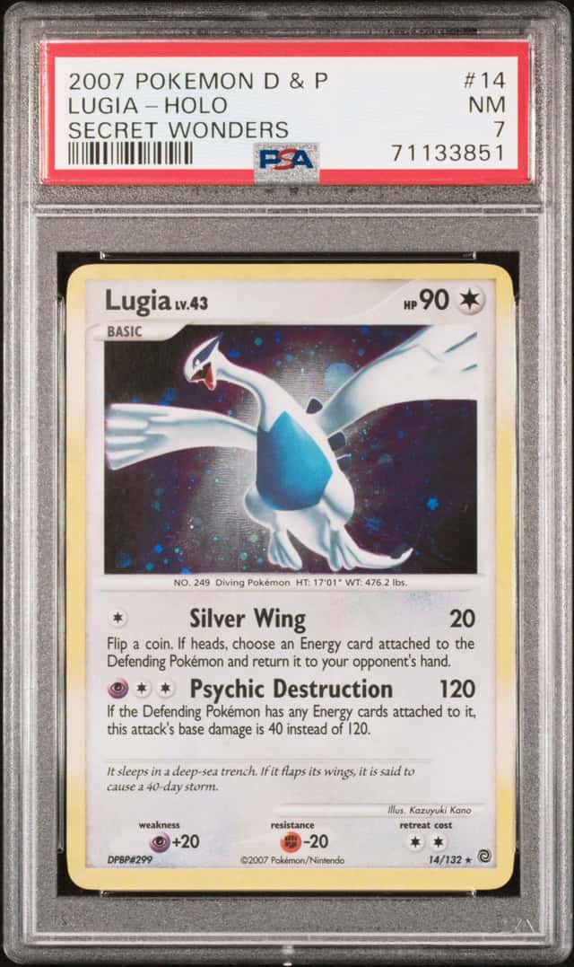 2007 POKEMON DIAMOND & PEARL SECRET WONDERS #14 LUGIA HOLO PSA 7 NM