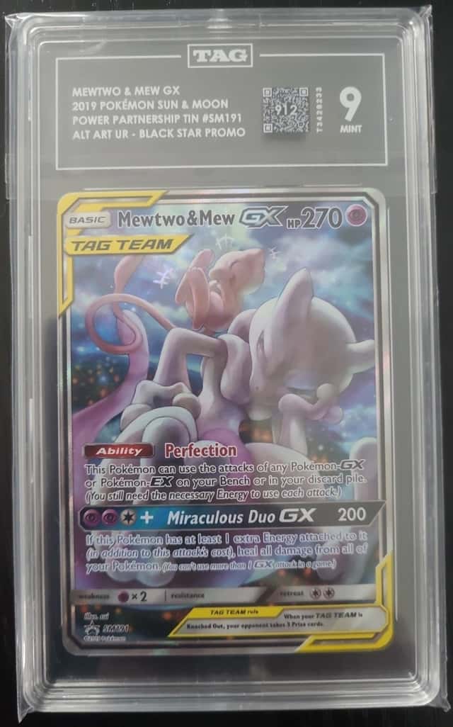 2019 POKEMON SM BLACK STAR PROMO #SM191 FULL ART/MEWTWO & MEW GX TAG 9