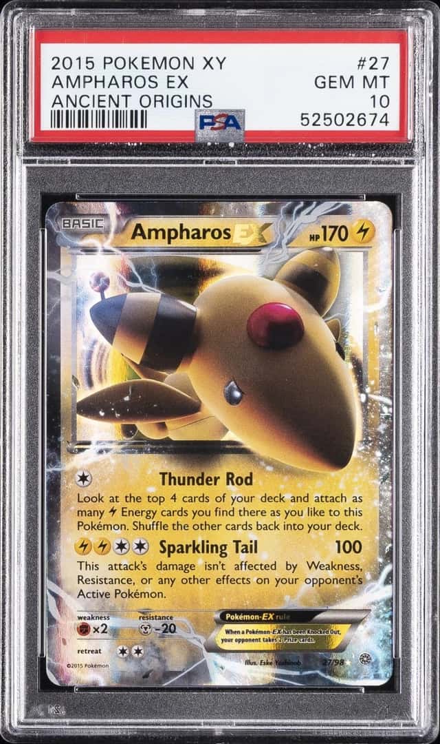 2015 POKEMON XY ANCIENT ORIGINS #27 AMPHAROS EX PSA 10