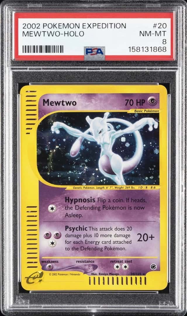 2002 POKEMON EXPEDITION #20 MEWTWO-HOLO PSA 8